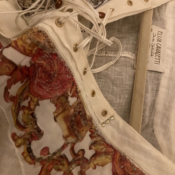 Elisa Cavaletti off White Boho Lace-Up Tunic with Multicolor Embroidery - Picture 10 of 13